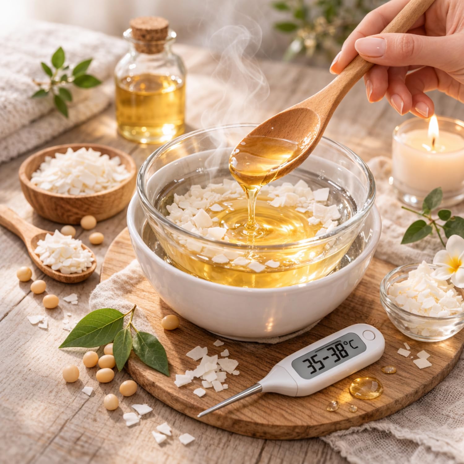 Wosk Sojowy 5kg do Masażu 100% Naturalny Wysokiej Jakości Wegański Wosk Sojowy bez GMO Temperatura Topnienia 34-39°C Wosk do Masażu Ciała