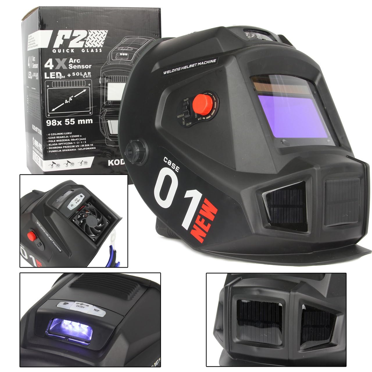 Máscara de casco de soldadura con oscurecimiento automático para MIG TIG MAG MMA | Campo de visión 100 x 93 mm | Ajustable