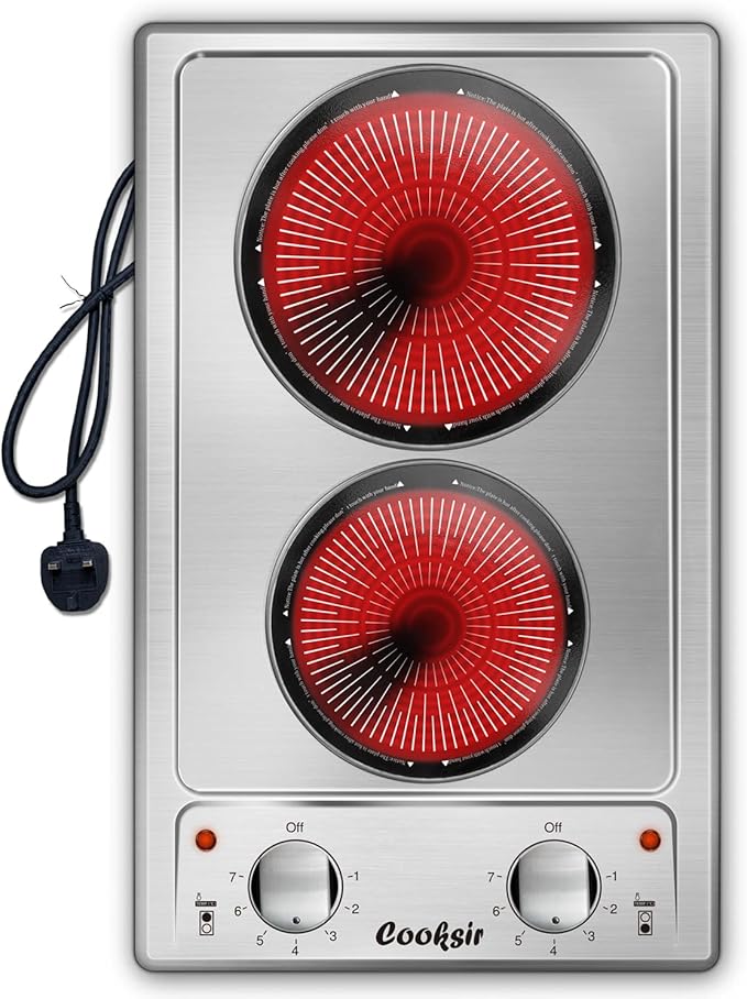 Ceramic Hob 2 Zone, Electric Ceramic Hob 30CM, 220V Stainless Steel