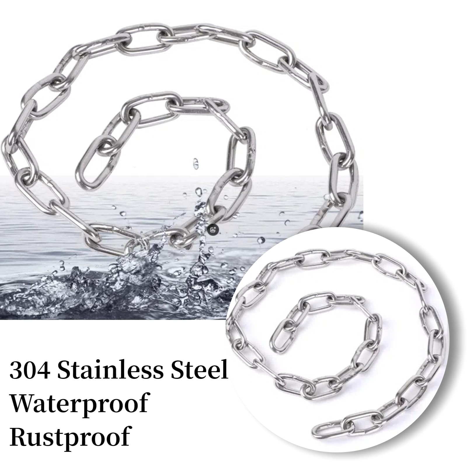 2 Meter Stainless Steel Chain,1.5MM Heavy Duty Link Chain,Hanging Pet Chain For Fence Gates Garage Doors,Chandelier Chain,Clothes Drying Chain