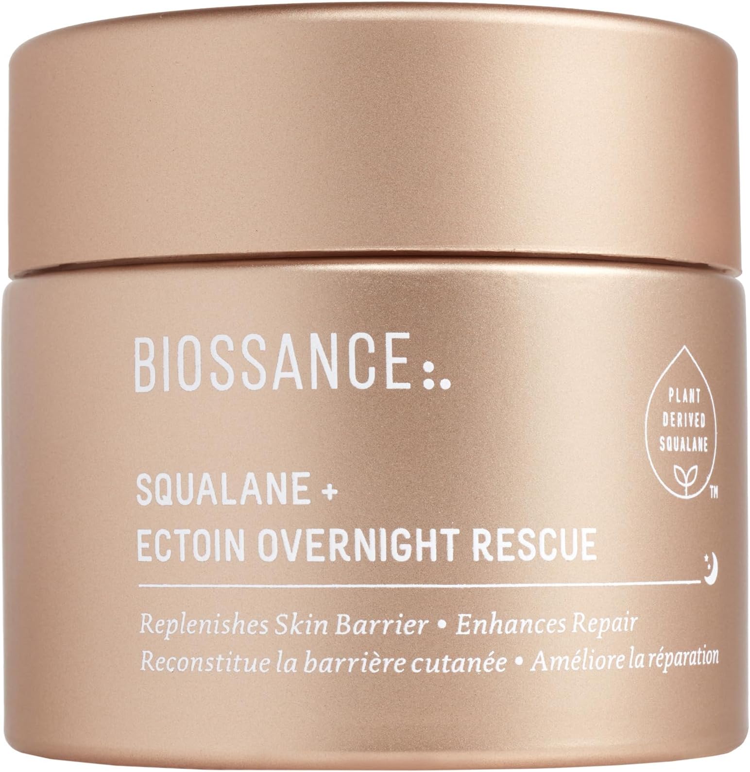 BIOSSANCESqualane + Ectoin Overnight Rescue Face Cream – Intensive 24h Hydration for Dry/Sensitive Skin – Boosts Repair, Smoothens, Rejuvenates – Use as Moisturizer/Overnight Mask, 1.6oz