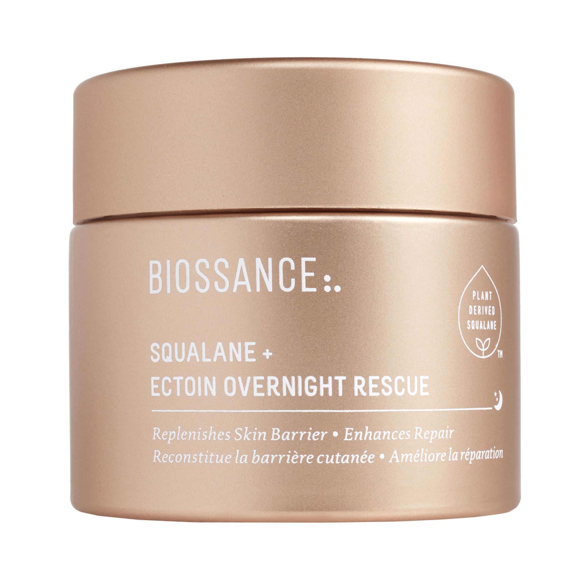 BIOSSANCESqualane + Ectoin Overnight Rescue Face Cream – Intensive 24h Hydration for Dry/Sensitive Skin – Boosts Repair, Smoothens, Rejuvenates – Use as Moisturizer/Overnight Mask, 1.6oz