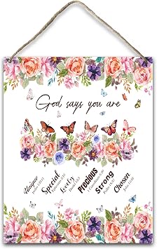 Christian Bible Gifts Religion Gift for Women Prayer Scripture Decor Butterfly Floral Affirmation God Say Hanging Plaque With Rope Home Wall Decor Wood Sign Door Shelf Decor -14