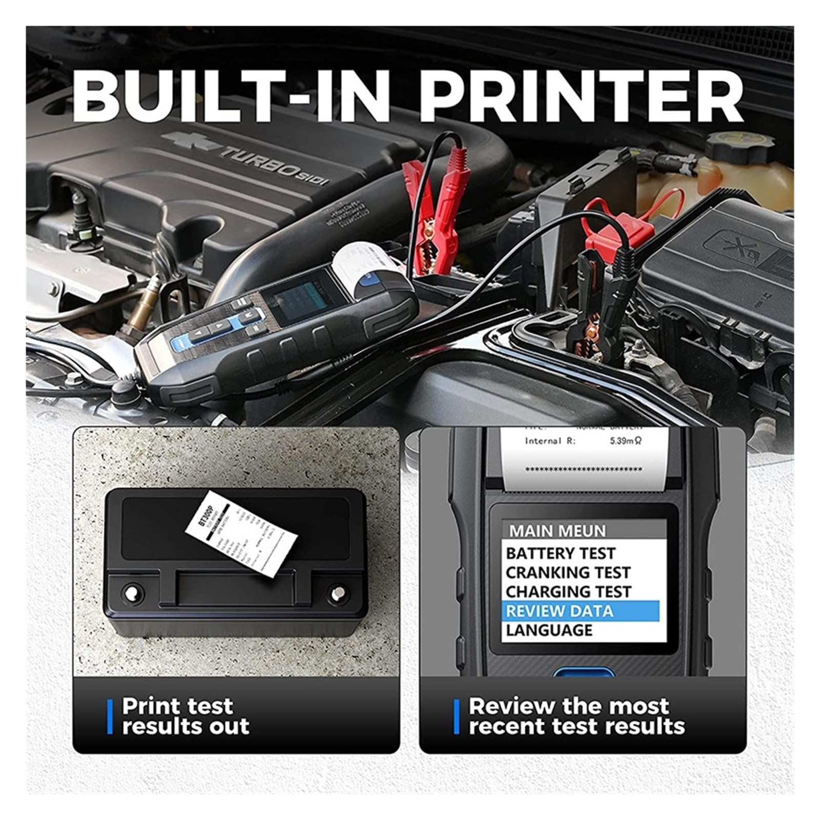 Tester per batterie, Tester for batteria BT300P con stampante 12V, strumenti di prova for avviamento e ricarica digitale for auto, analizzatore for veicoli 100-2000CCA
