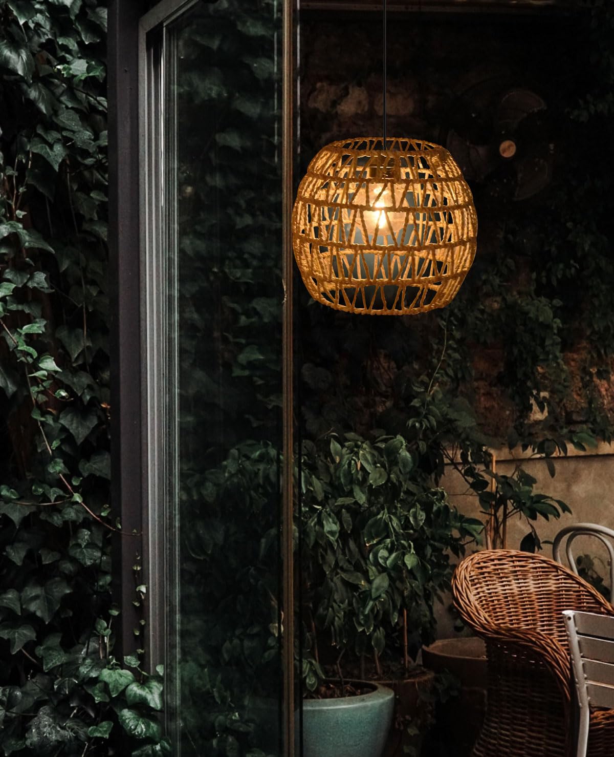 3x Rattan Hängelampe mit Batterie Außen Innen Hängeleuchte Batteriebetriebene Lampe Tragbare Boho Korb Lampenschirm Pendelleuchte ohne Strom Stromanschluss Outdoor Beleuchtung für Garten