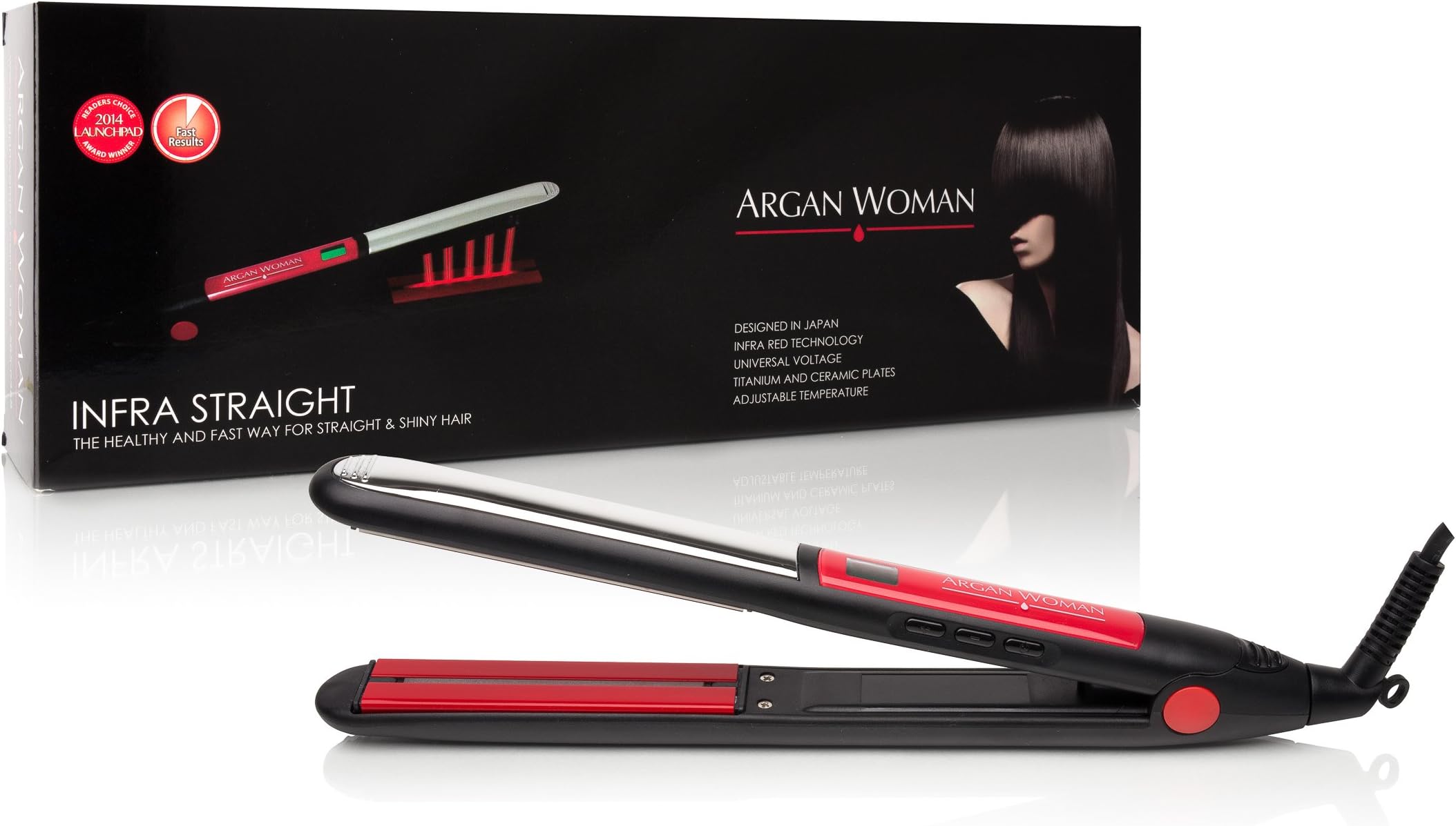 Professional Infrared Tourmaline 445°F Salon Heat Flat Hair Iron Straightener 1" infra Red & Dual-Plate Technology TITANIUM (top) CERAMIC (bottom) Creates A Smooth Touch & Low Friction,Lcd