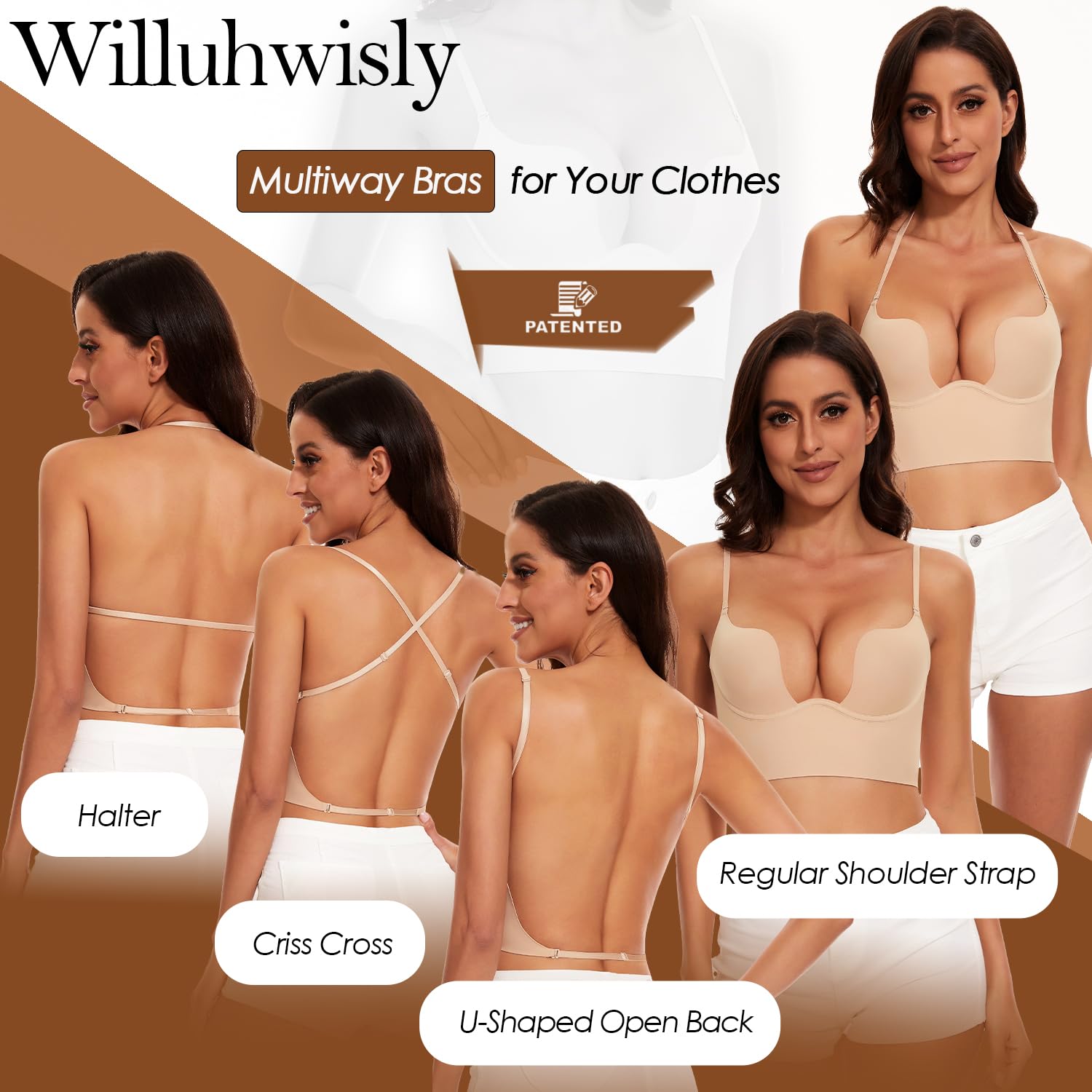 Femme Soutien-Gorge Dos Nu, Multi-Positions Décolleté Profond sans Couture Soutien-Gorge Convertible Dos Nu