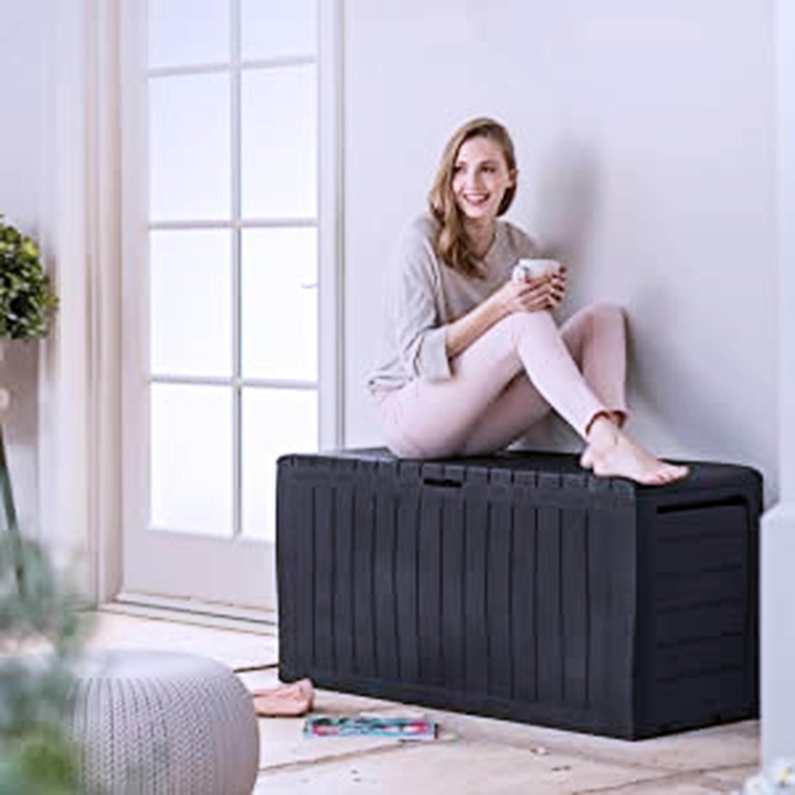 Deuba Baule da Giardino 270 l Polyrattan Organizer Balcone Coperchio Richiudibile