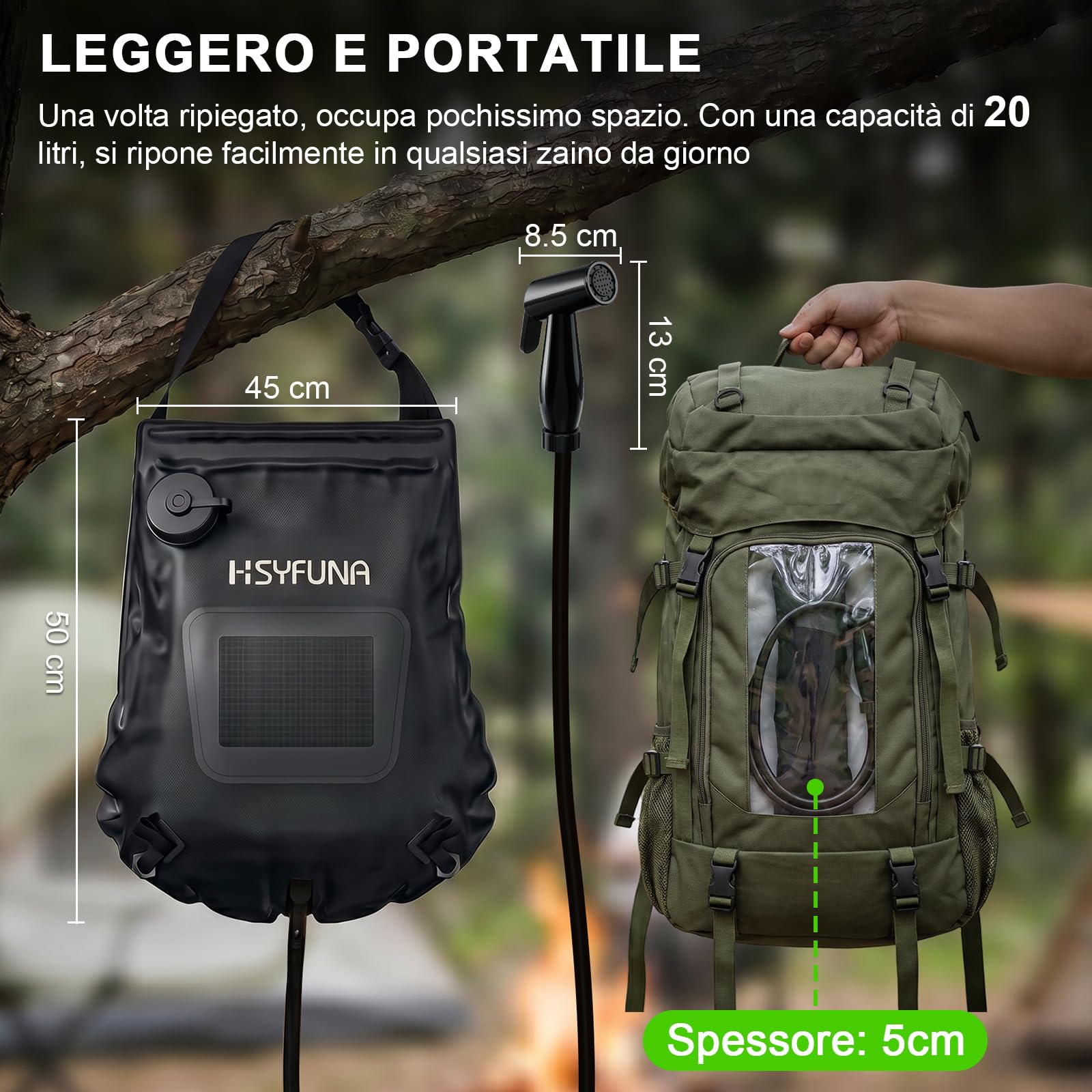 Doccia da Campeggio,5 Galloni/20L con Visualizzazione della Temperatura Doccia Solare Campeggio,Acqua Calda 45 ° C Doccia da Campeggio All'Aperto,per l'escursionismo Arrampicata