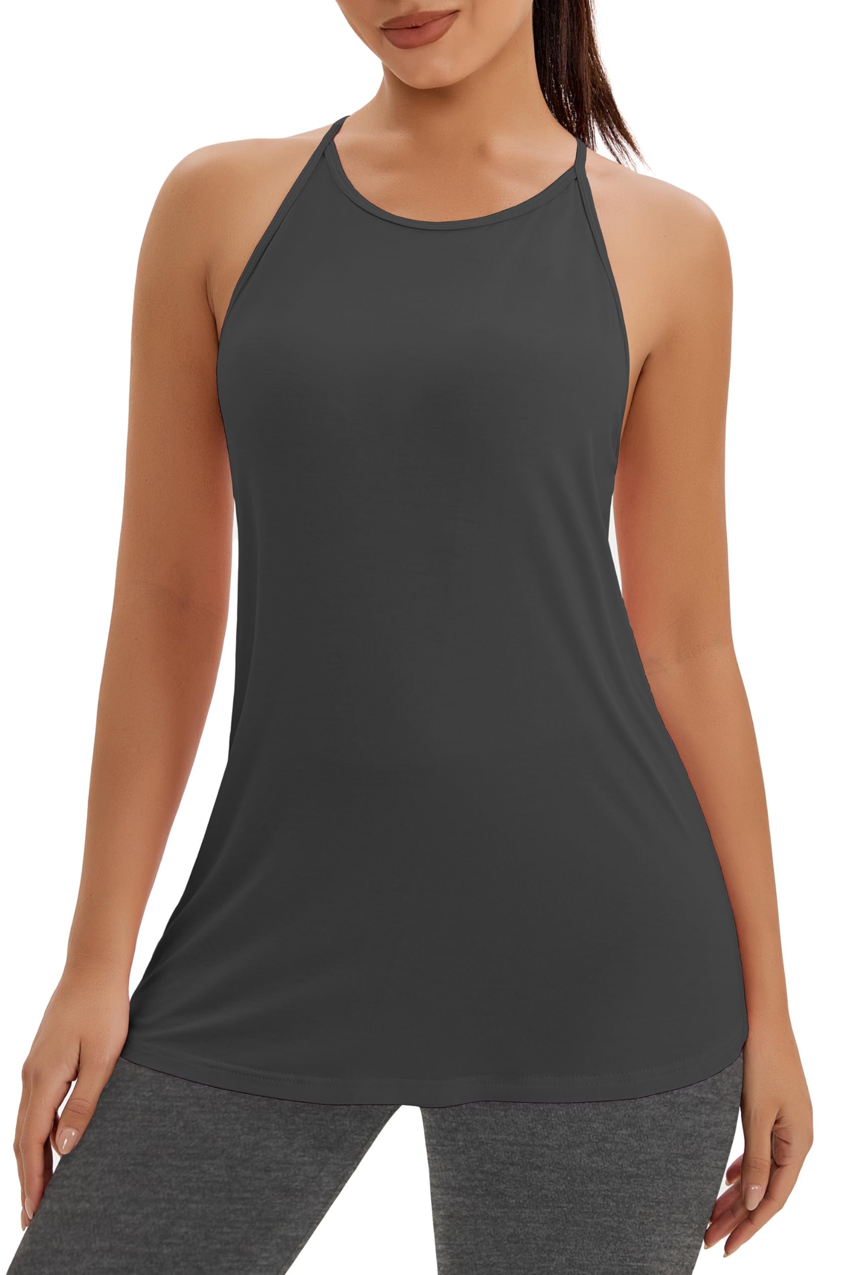 Bestisun Camiseta deportiva sin mangas de yoga con tirantes delgados para mujer