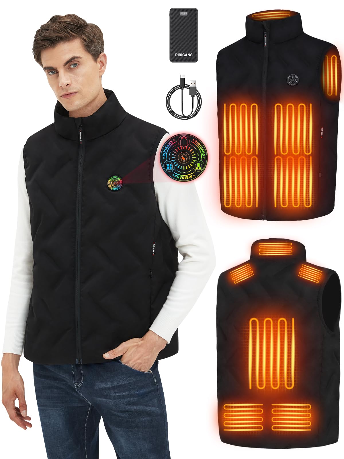 Ririgans Men's and Women's Heated Vest with 16000mAh Battery Pack Heated Jacket for Men, Lightweight Waistcoats for Outdoor
