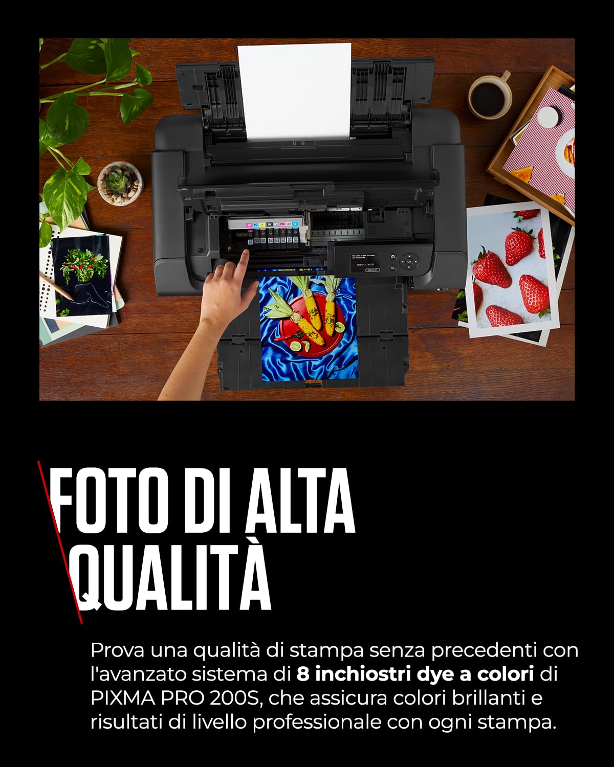 Canon PIXMA PRO-200S Stampante Fotografica - Colori Vivaci, Versatilità, Stampante A3+ - Sistema ad 8 Inchiostri Dye a Colori - 3 Opzioni di Alimentazione - Facile da Usare