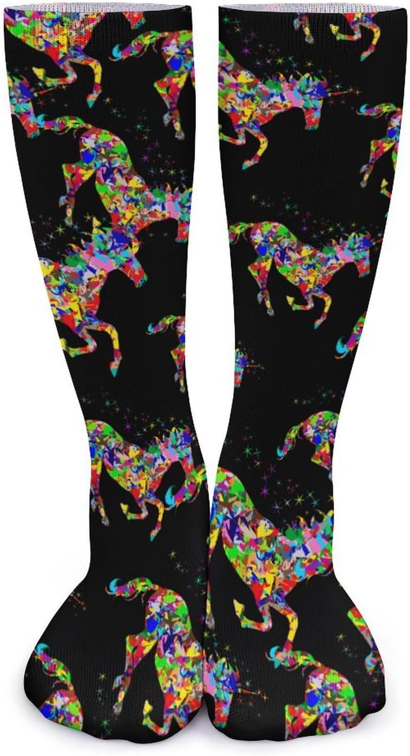 Colorful Un-icorns Rainbow Knee High Socks Casual Long Stockings Over Calf Sock Tube for Women Men