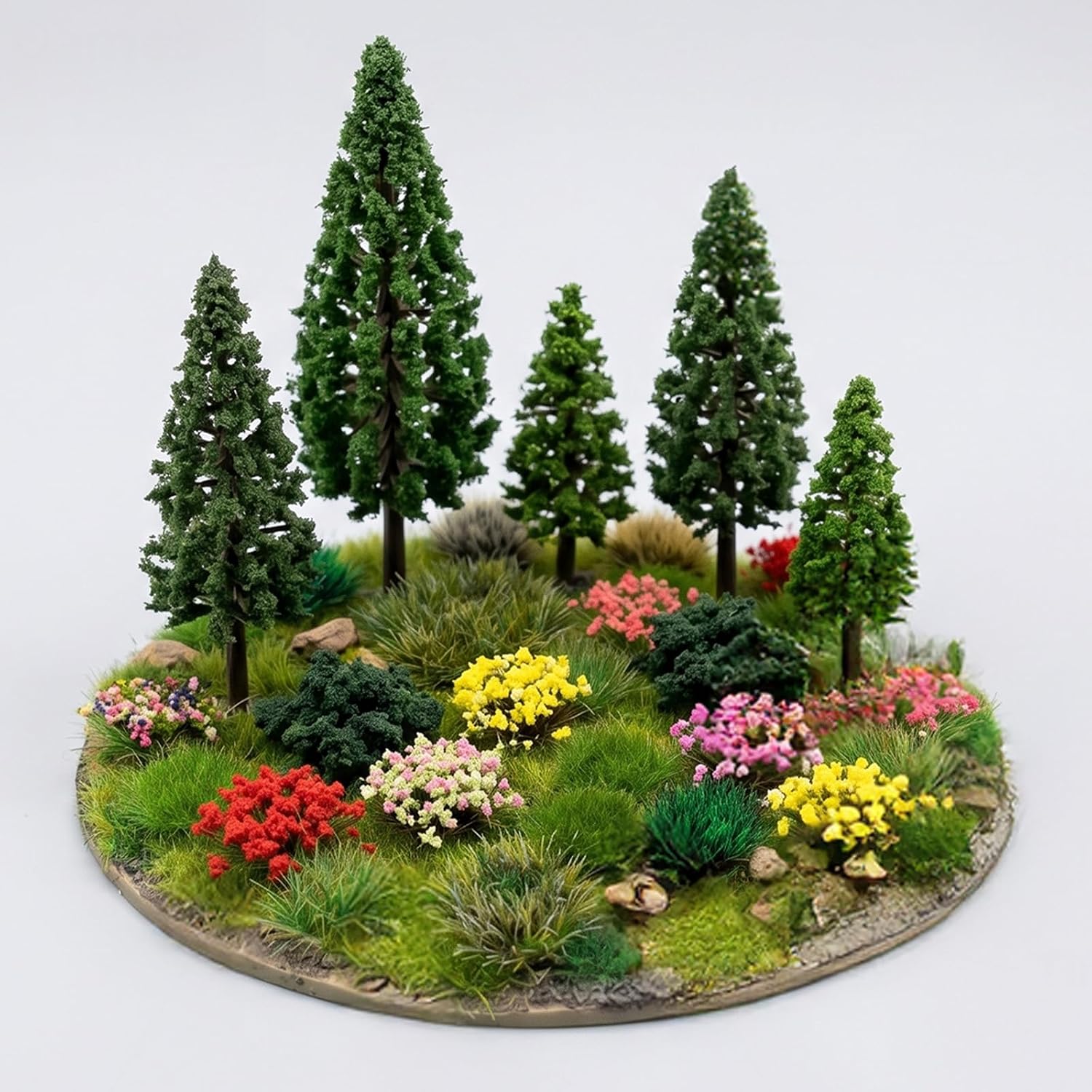 Grevosea 110 Pcs DIY Miniature Flowers Plants, Self Adhesive Flower Clusters Static Grass Tufts Lowland Shrubs Model Kit for Train Railroad Scenery Sand Diorama Miniature Bases Terrain