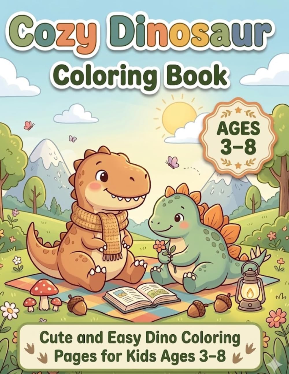 Cozy Dinosaur Coloring Book: Cute and Easy Dino Coloring Pages for Kids Ages 3-8