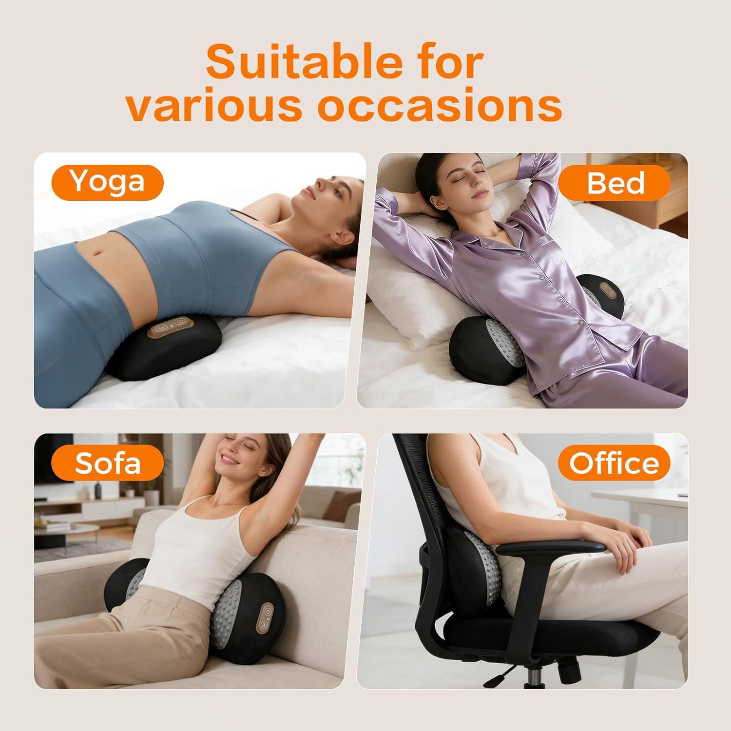 3-in-1 Back Massager with Heat, Vibration & Traction, Triple Fusion Back Massager for Bed and Chair, Electric Lumbar Support Pillow for Lower Back Comfort and Spine Support - Image 7