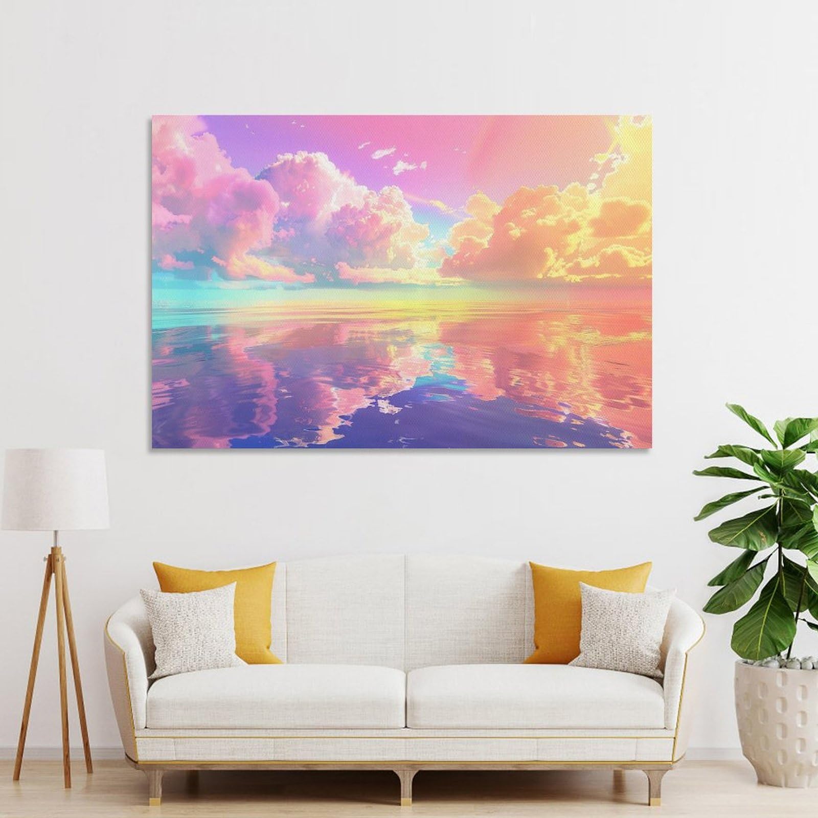 絵画　アクリル画　夢色の空 インテリア　アート Amazon.co.jp: 絵画 夢のようなカラフルな雲 アートパネル ポスター