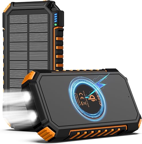 A ADDTOP -Cargador de teléfono solar-26800mAh - Banco de energía inalámbrico con linterna LED - Banco de batería externa de carga rápida de 3.0A con