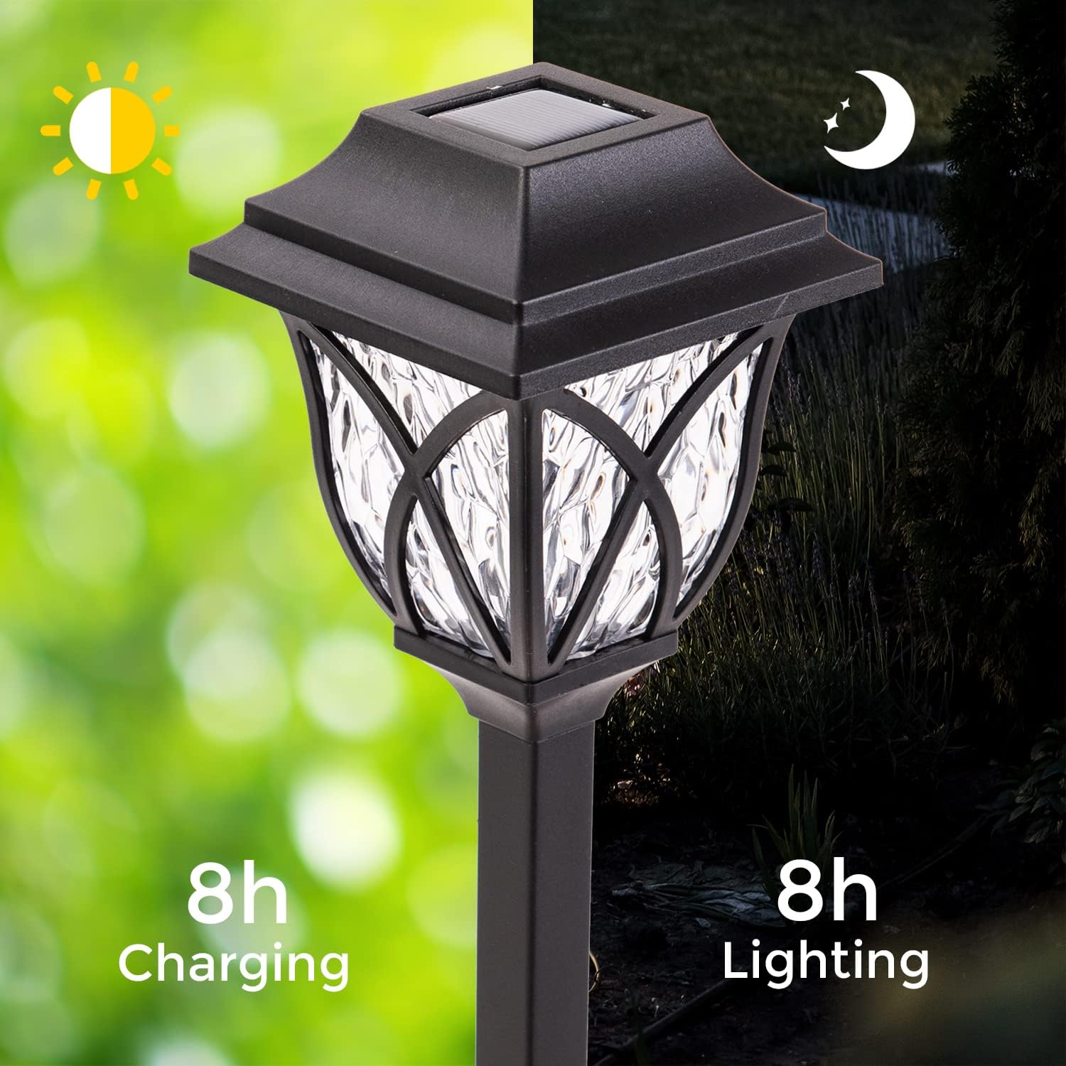 LAUREL CANYON 6 Pack Garden Solar Path Lights, Outdoor Solar Walkway Lights with LED Light Bulbs for Garden, Lawn, Pathway, Yard, Driveway Black