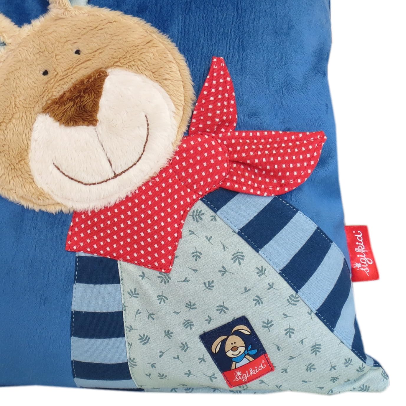 Sigikid Kuschelkissen mit Ihrem Wunsch-Namen Bestickt Wombel Bombel blau 40 cm x 40 cm inklusive Füllung Namenskissen Kinderkissen personalisiert
