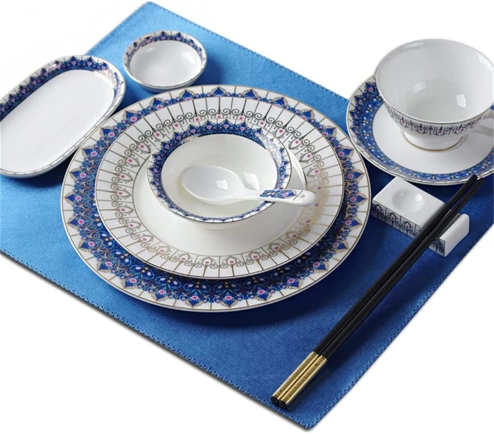Zestaw naczyń ceramicznych z porcelany kostnej, talerz obiadowy, okrągły talerz restauracyjny, podkładka pod talerz, komplet (jeden rozmiar)