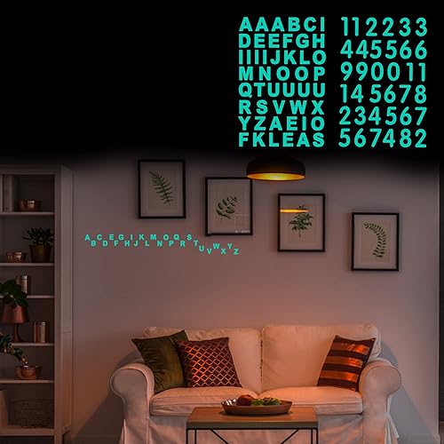 TOMALL Juego de 84 calcomanías alfanuméricas luminosas que brillan en la oscuridad, letras del alfabeto, números, seguridad nocturna, accesorios de
