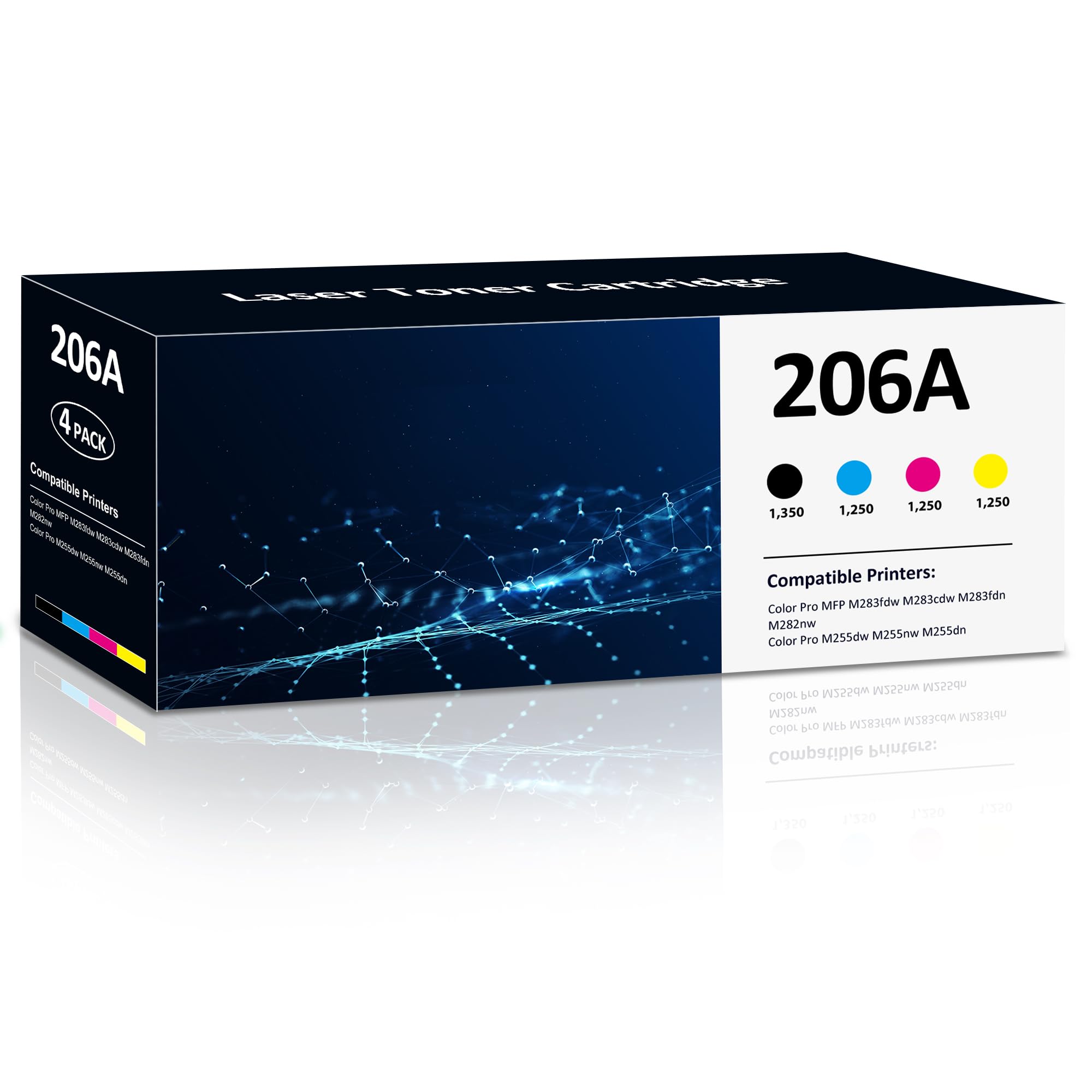206A Toner Cartridges 4 Pack M283fdw M283cdw Toner Compatible for HP 206A 206X Set for HP Color Laserjet Pro M255dw M255nw MFP M283fdw M283cdw M282nw M283fdn Printer(Black/Cyan/Yellow/Magenta)
