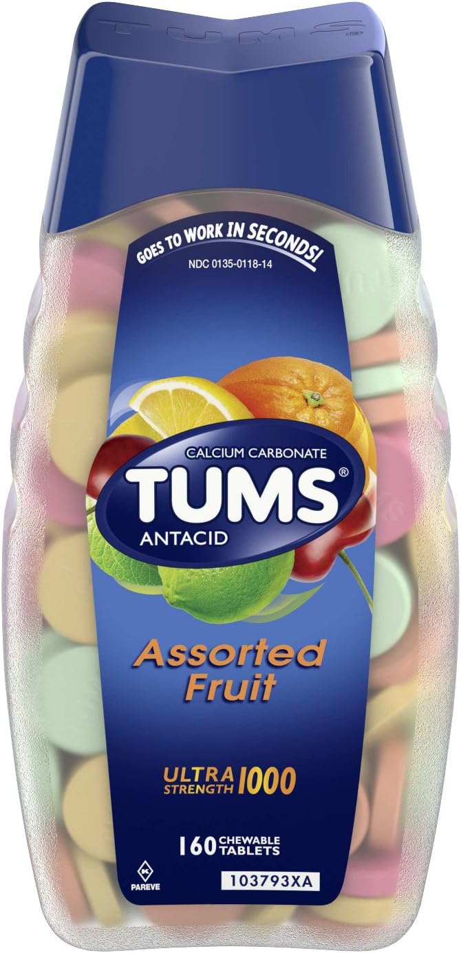 TUMS Ultra Strength Antacid Tablets for Chewable Heartburn Relief and Acid Indigestion Relief, Assorted Fruit - 160 Count