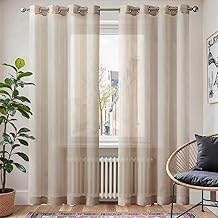 TOPICK Gardine Mit Ösen Sheer Vorhänge Voile Vorhang Hell Beige Transparent Gaze Paarig Ösenschals für Wohnzimmer Schlafzimmer 225 cm x 140 cm(HxB) 2er - Set