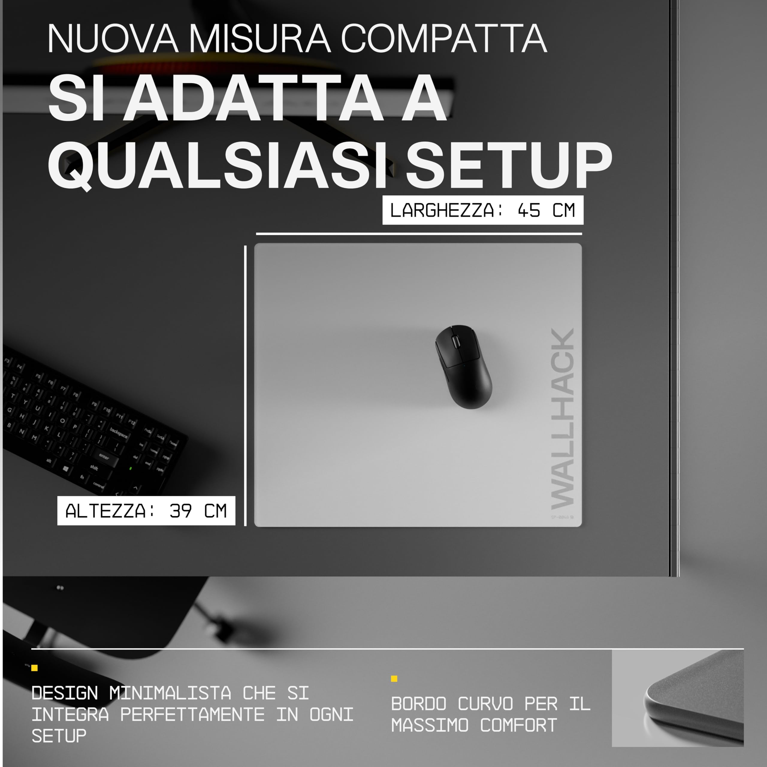 Wallhack SP-004A Mousepad da gaming in vetro – Superficie micro-incisa di 4ª generazione, scorrimento ultra-rapido con potere di arresto, vetro temperato, resistente e portatile, 390×450 mm | Bianco