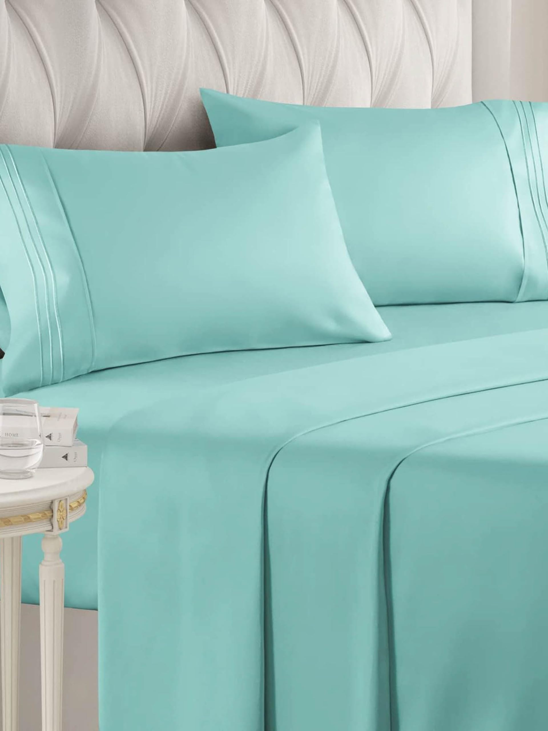 CGK Unlimited 4 Piece Sheet Set - Size Cal King, King, Queen, Full and Twin Hotel Luxury Bed Sheets - Extra Soft - Deep Pockets - Easy Fit - Breathable & Cooling Sheets (Cal King, Spa Blue)