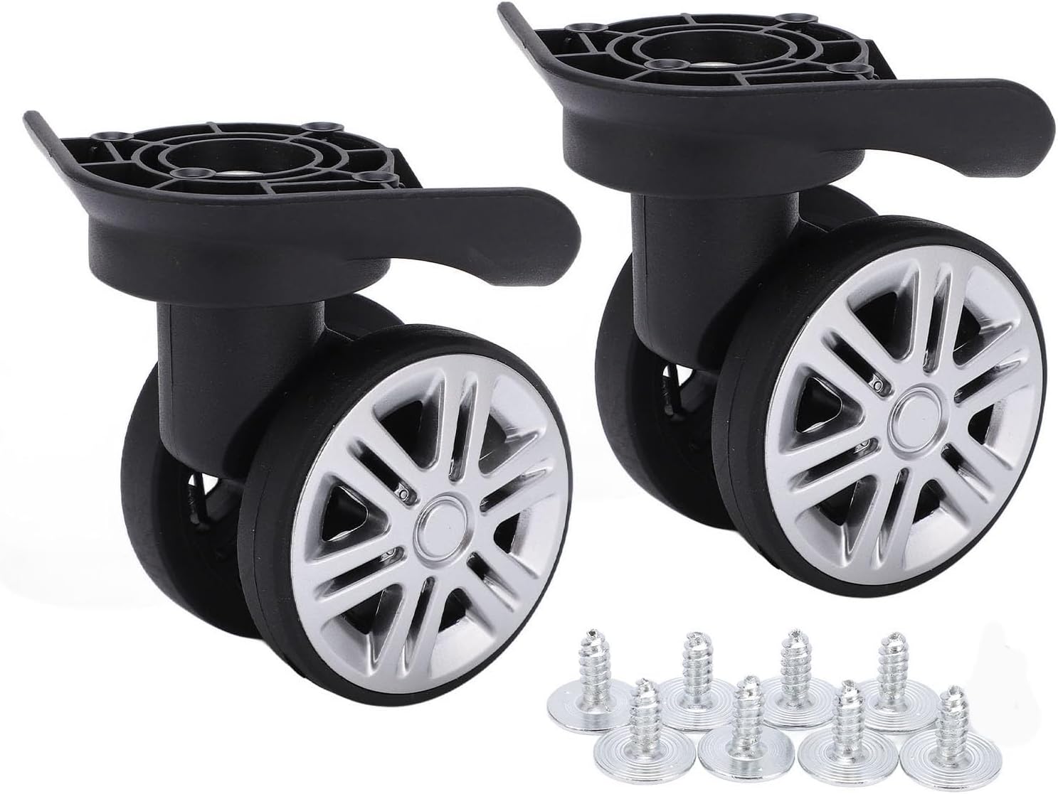 Milltrip Luggage Wheels, 1 Pair Double Row Wheels, Quiet Spinner Wheels for Suitcase Repair, Wear-Resistants PP/PET Material, Easy Install with Included Screws - Fits Most Travel Trunks