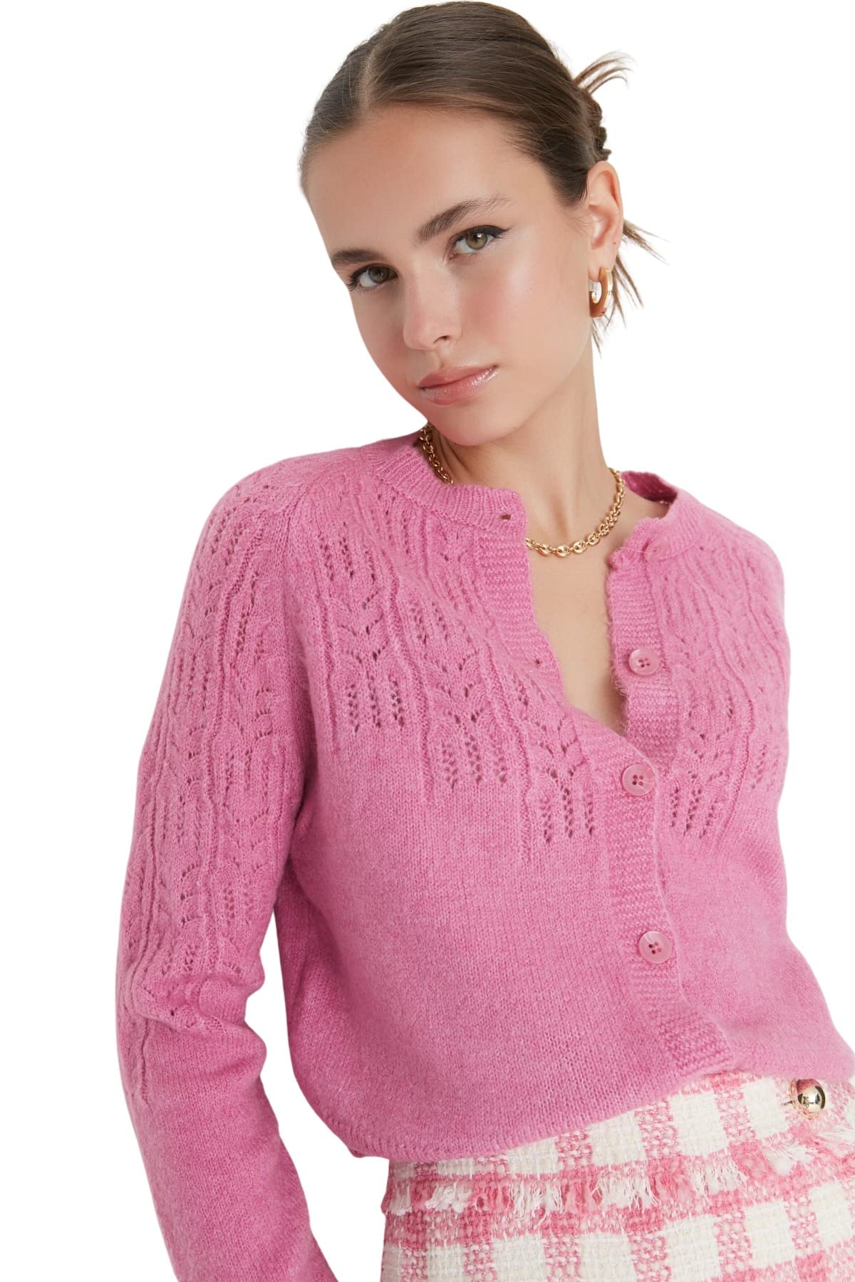 Trendyol FeMan Regular fit Basic Button Placket Knitwear Cardigan Pink