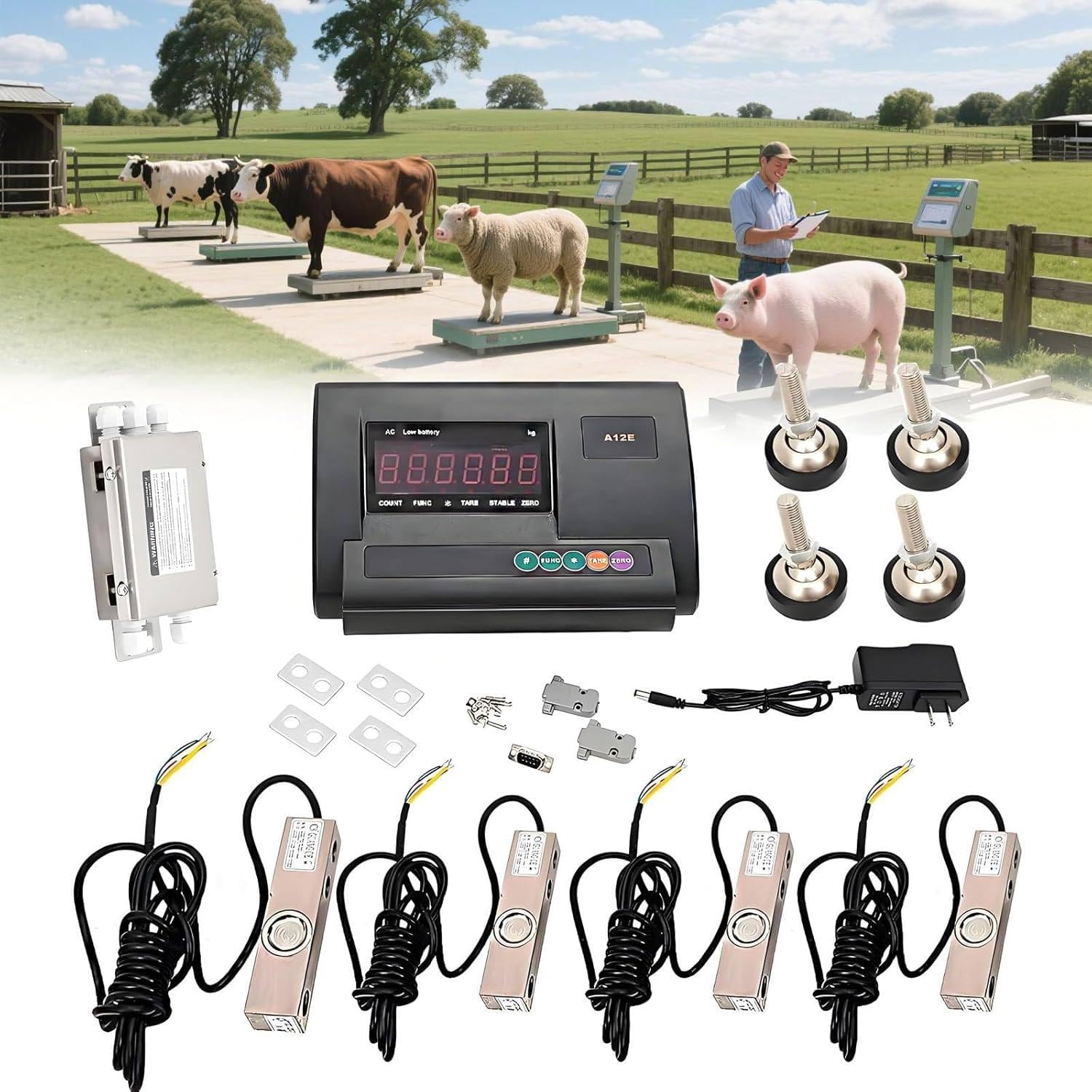 Kit De Báscula Para Ganado De 11023 Lb, Báscula De Celda De Carga Impermeable, Kit De Báscula De Piso Con Indicador De Pesaje, Kit De Báscula Para Animales, Vacas, Cerdos, Cabras, Caballos Y Alpacas