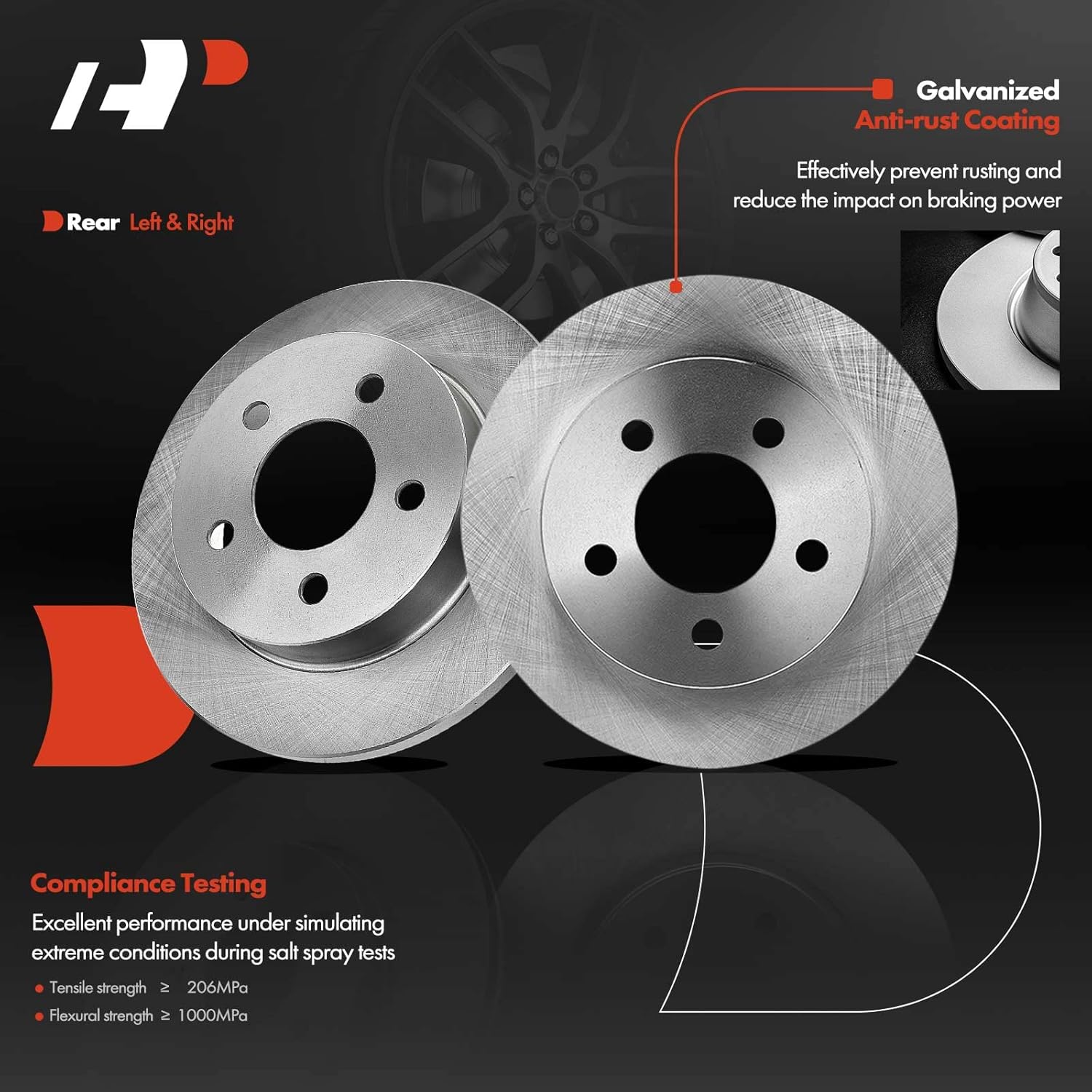 A-Premium Rear Disc Brake Rotors and Ceramic Pads Kit with Calipers Compatible with Ford Mustang 1999-2004 3.8L 3.9L 4.6L Replace# F4ZZ2C026A, 1R3Z-2552A-B 8-PC Set