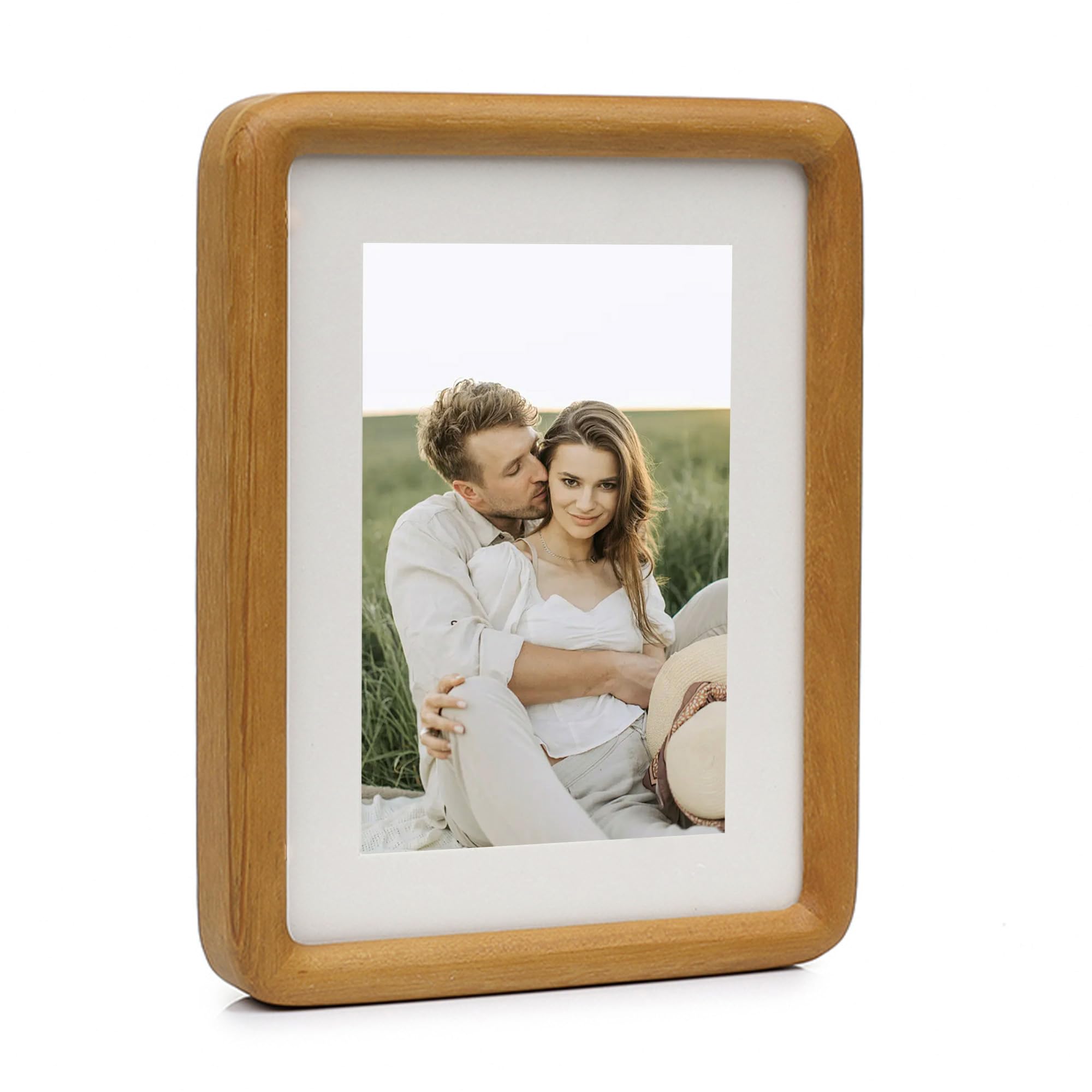 FFPMYF Cornice portafoto 27x22 cm per parete e tavolo - Faggio massiccio in legno naturale - 10.6x8.6 pollici - Con supporto e montaggio a parete（Teak-10）