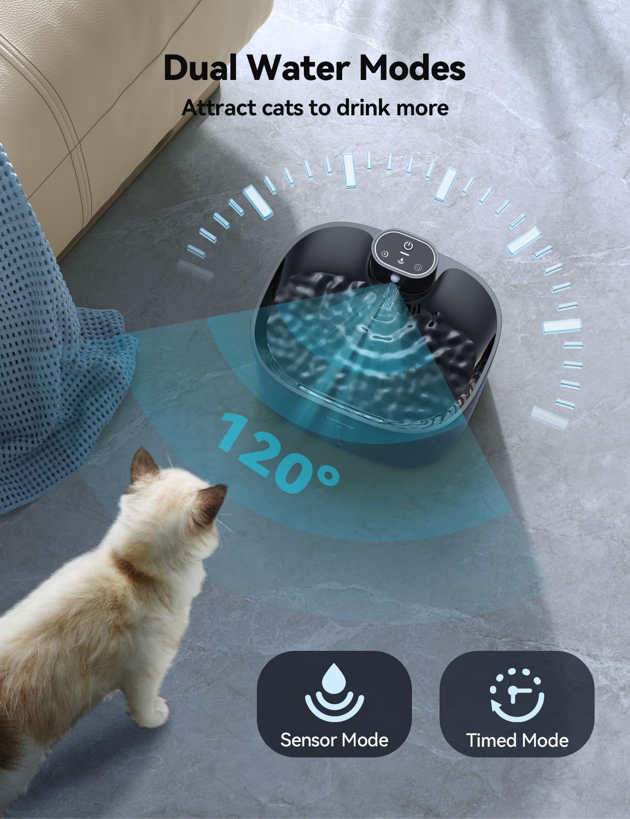 Fontanella per Gatti Senza Fili con Sensore di Movimento a Batteria 4000mAh, FEELNEEDY 4L Pro Fontana d'Acuqa per Gatti senza BPA con Pompa Potenziata Senza Lavaggio