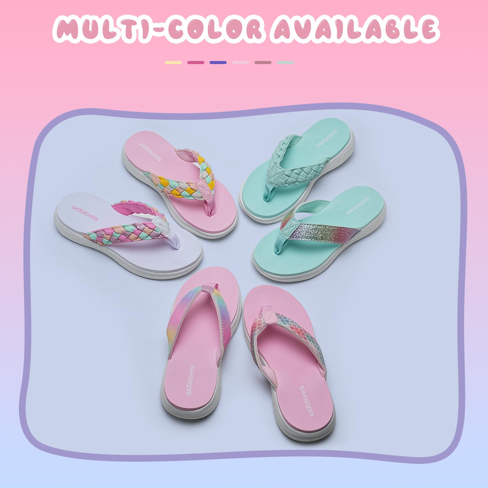 WateLves Chanclas para niñas suela gruesa, purpurina escamada, sandalias antideslizantes de verano