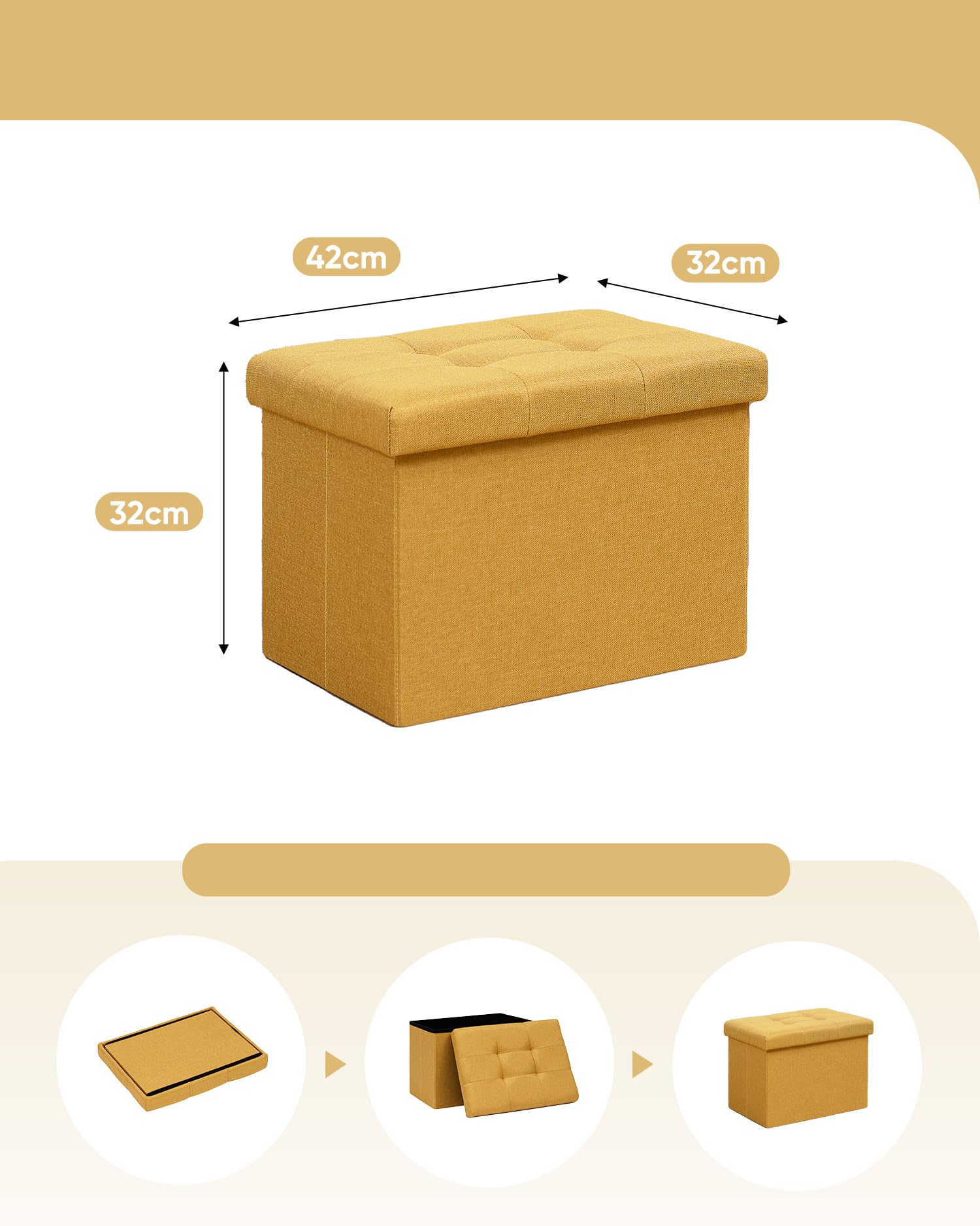 Bonlife Pouf Contenitore Panca Sgabello Contenitore, Piccoli Tavolino Salotto Lino Cubo Portaoggetti Pouf da Camera Quadrato per Soggiorno, Camera da Letto, Ingresso,42x32x32cm Zenzero
