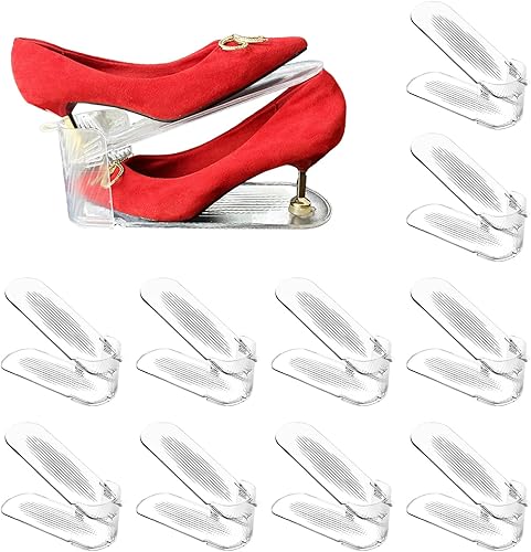 Paquete de 10 ranuras ajustables transparentes para zapatos, estante para zapatos que ahorra espacio para armario, apiladores de zapatos de doble