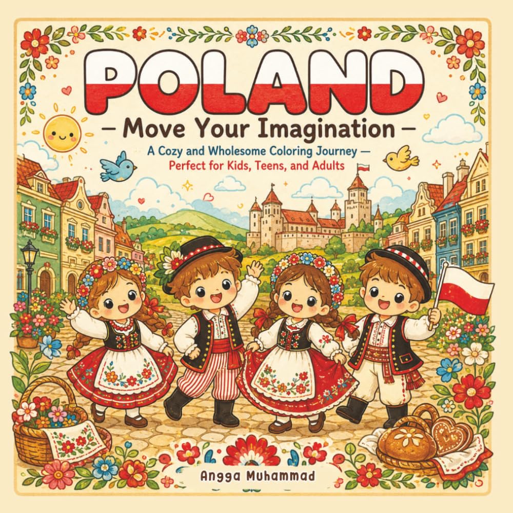 POLAND — Move Your Imagination: A Cozy and Wholesome Coloring Journey Inspired by Poland’s Old Town Streets, Scenic Countryside, Cultural Heritage, ... — Perfect for Kids, Teens, and Adults