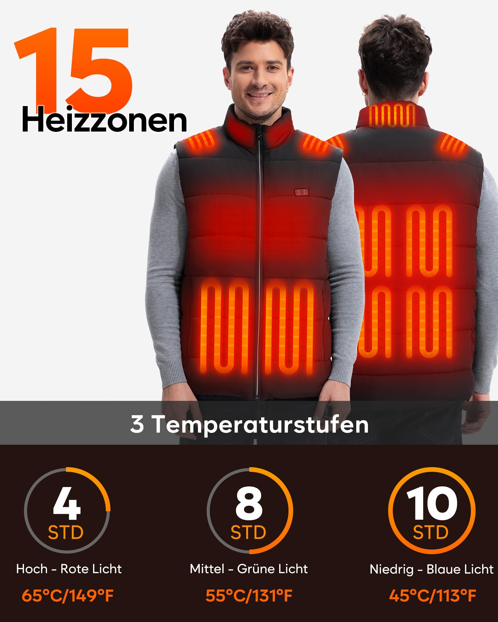 Beheizbare Weste Herren mit 10000mAh Powerbank, leichte Heizweste Herren