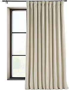 HPD Half Price Drapes Signature Velvet Thermal Blackout Curtains for Living Room 96 Inch Long (1 Panel) Rod Pocket Insulated Blackout Curtains for Bedroom Window Curtains, 100W x 96L, Ivory