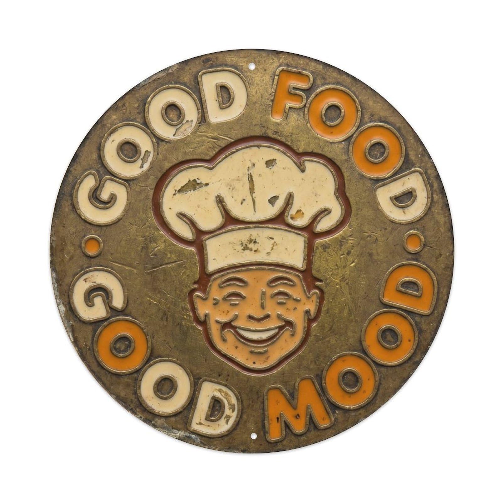 Good Food Good Mood Nostalgic Garage Display Retro Slogans Metal Tin Sign Plaque Wall Decor for Cafe, Club Bar, Office, Home Garden Round Metal Poster 8x8Inch