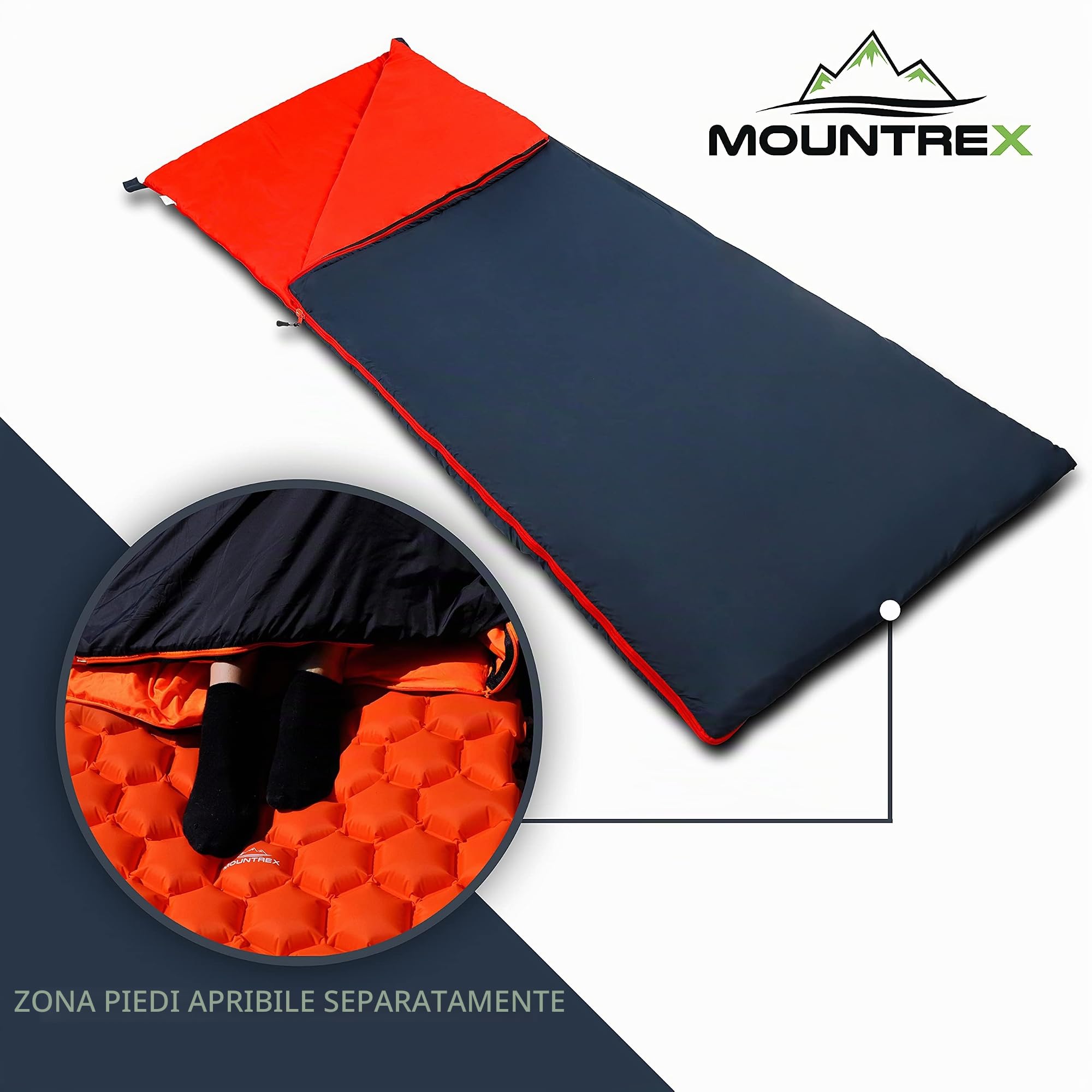 MOUNTREX® Sacco a pelo – piccolo ingombro & ultraleggero (730 g) – Sacco a pelo estivo – per attività all'aperto – campeggio, viaggi, festival – accoppiabile