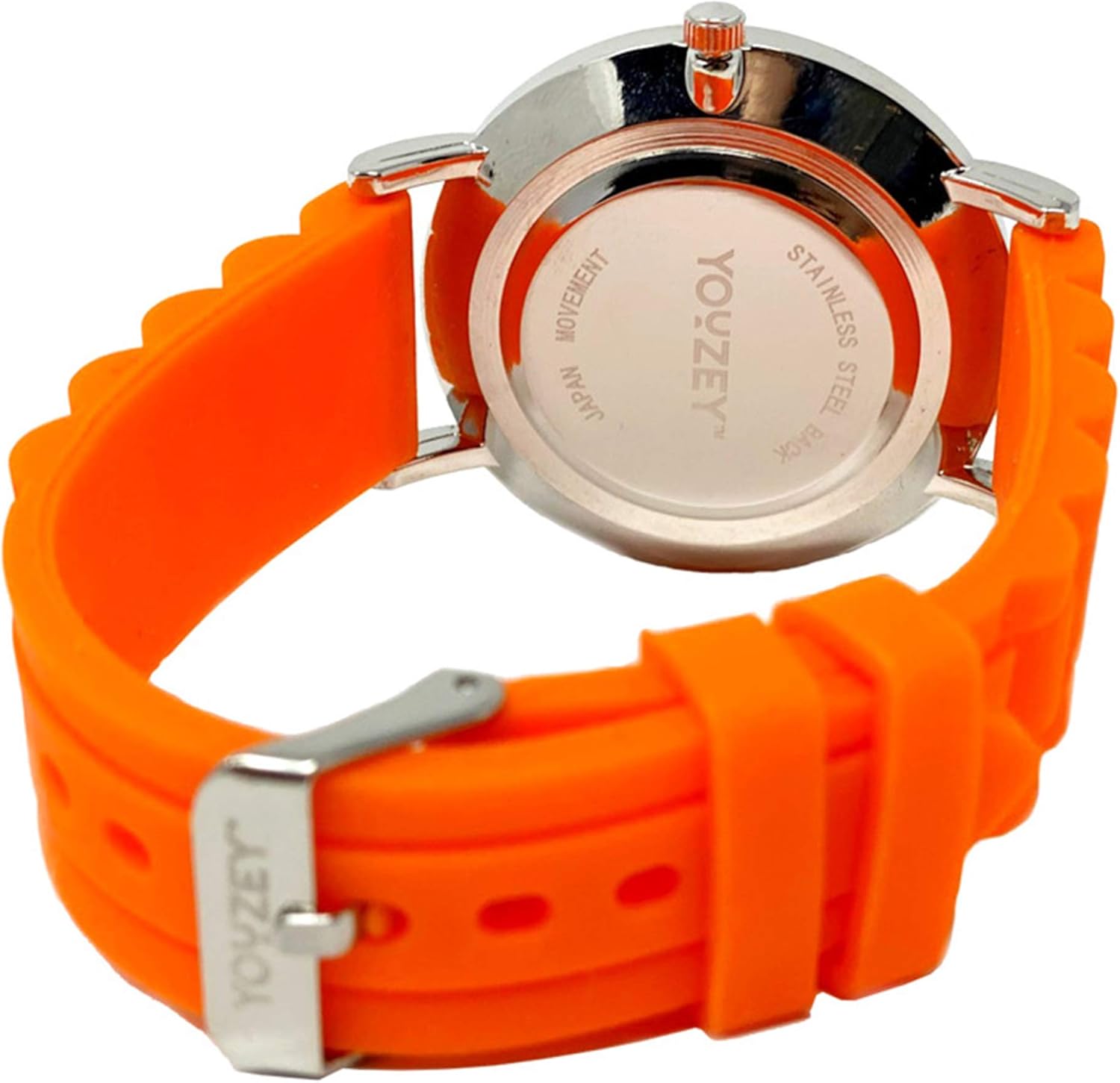 Youzey Round Watch with Orange Face, Silver Trim, Orange Silicone Strap, Minimalist : Clothing, Shoes & Jewelry