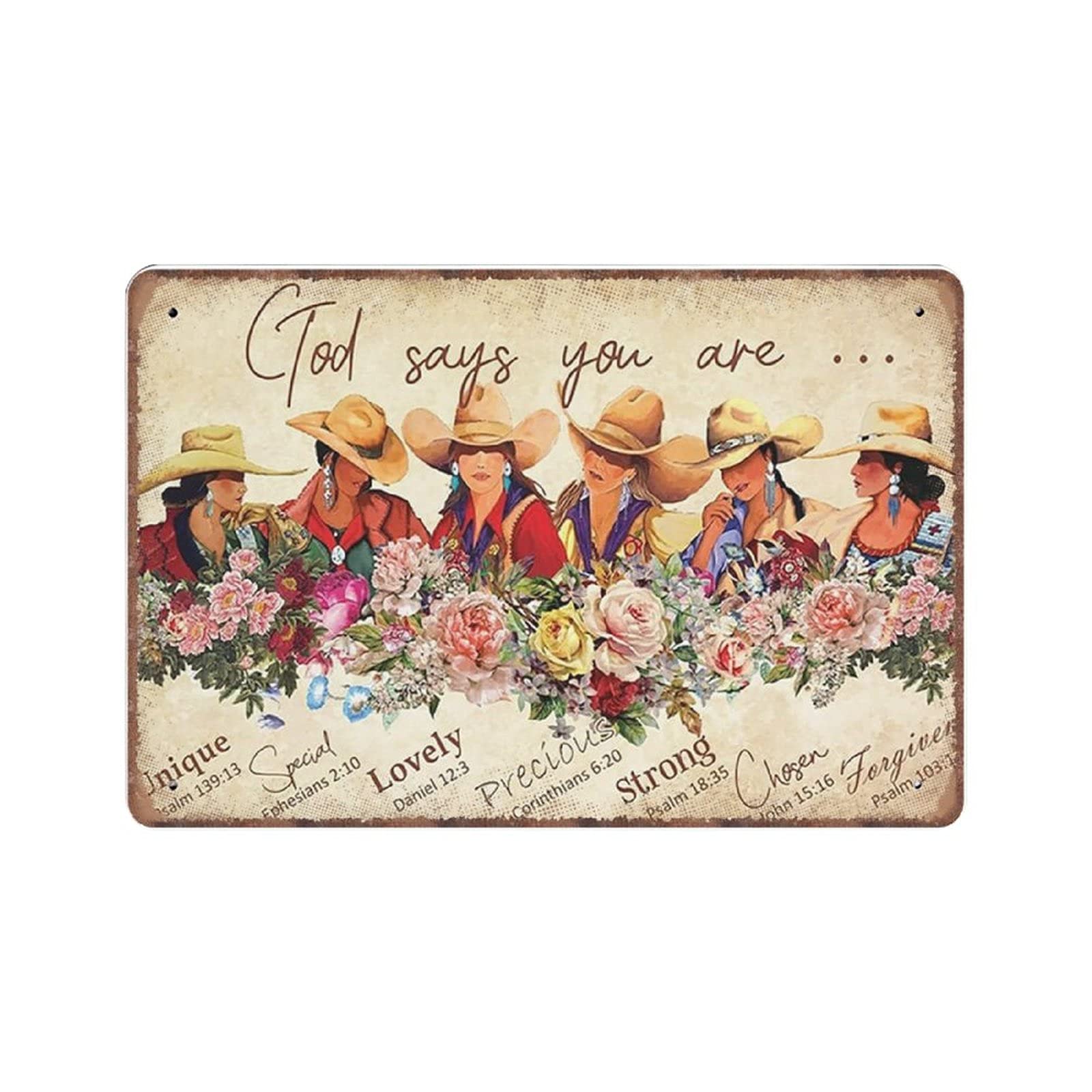 rayprint God Says You Are Unique Cowgirl And Flowers Father's Day Mother's Day Tin Signs Funny Metal Sign Vintage Poster Wall Art for Kitchen Garden Bathroom Farm Home Decor Tin Sign, 20x30 cm