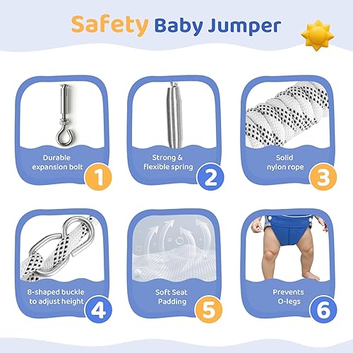 Miniatura 7 de Slevoo Jersey para bebé, con gancho de techo, ahorro de espacio para bebés de 6 a 12 meses, puente infantil para espacios pequeños, color azul