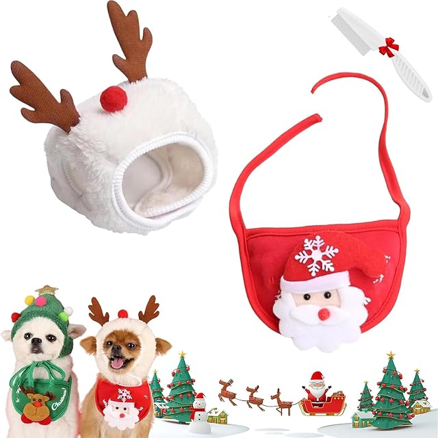 Adorable Gorro Navideño con Pompón, Gorro Navideño Ajustable para Perro, Gorro Navideño para Perro