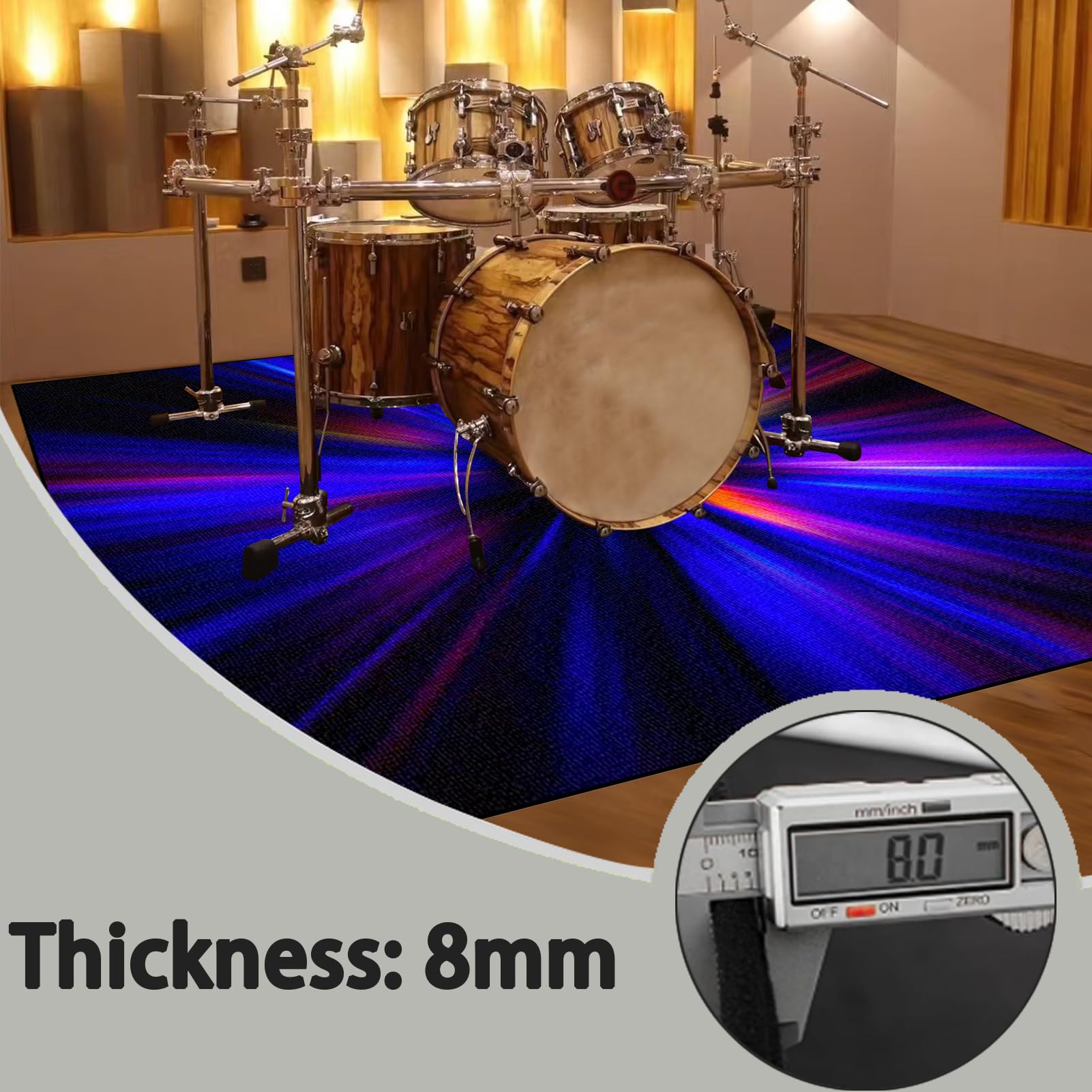 Tappetino Tamburo Insonorizzato Tappetini per Batterie Tappeto Drum Carpet per Batterie Acustica elettroniche Rullante Snare Drum Grancassa Tappeto Antiscivolo Tappeto per Batteria 210 x 180 cm